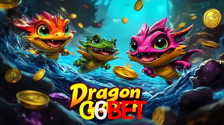 Arte promocional do jogo Dragon Hatch com três adoráveis dragões bebês nadando entre moedas de ouro, um dos slots mais divertidos para jogar no cassino G6BET.